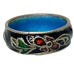 Antique Vintage Cloisonné Enamel Floral Ring